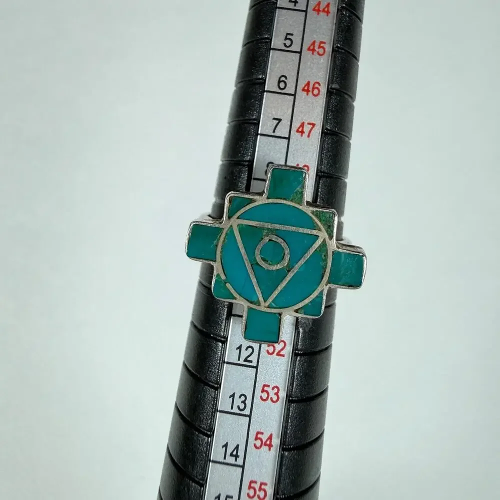 Four Directions Totem Peruvian 950 Silver Turqoise size 5us vintage ring